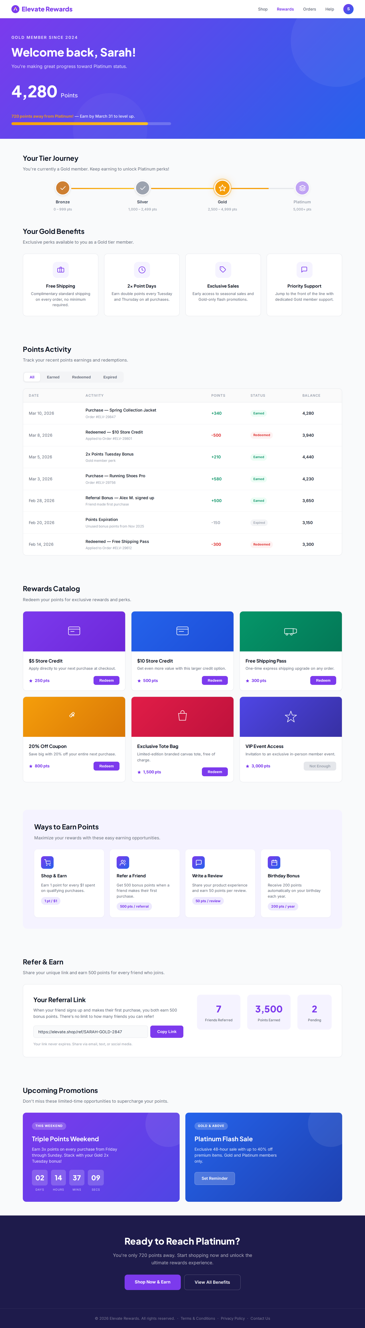 loyalty rewards page generated by Claude