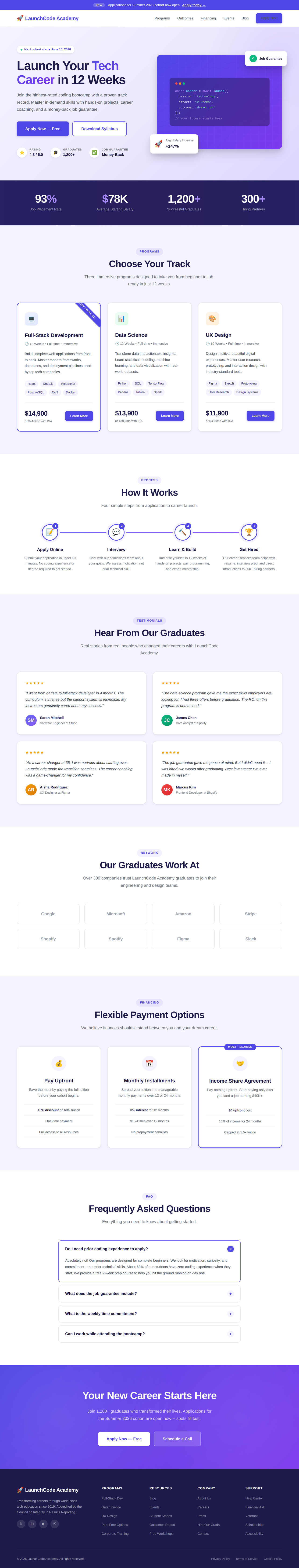 coding bootcamp homepage generated by Claude