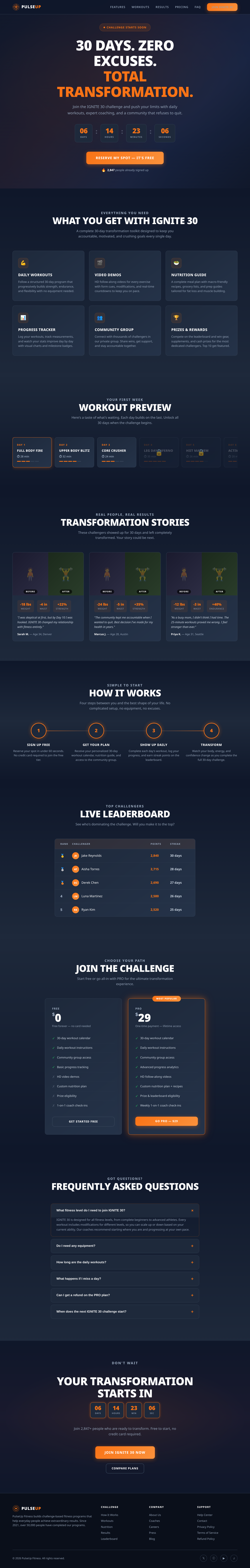 30 day fitness challenge landing page generated by Claude