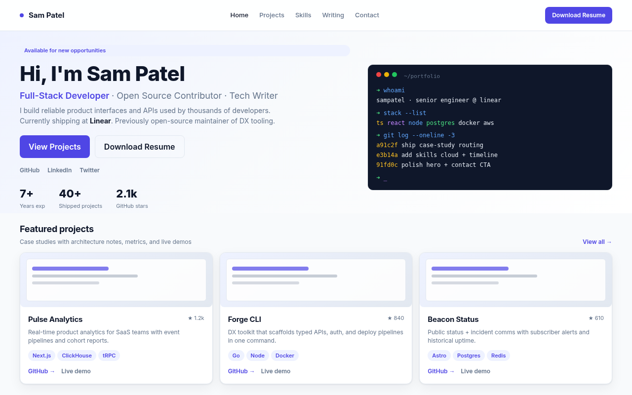 Developer portfolio generated by ChatGPT