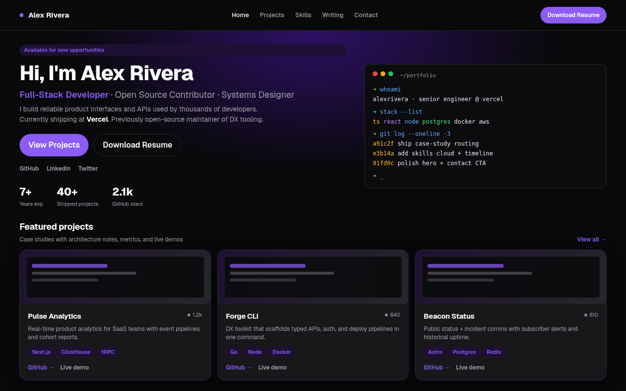 Developer portfolio generated by v0