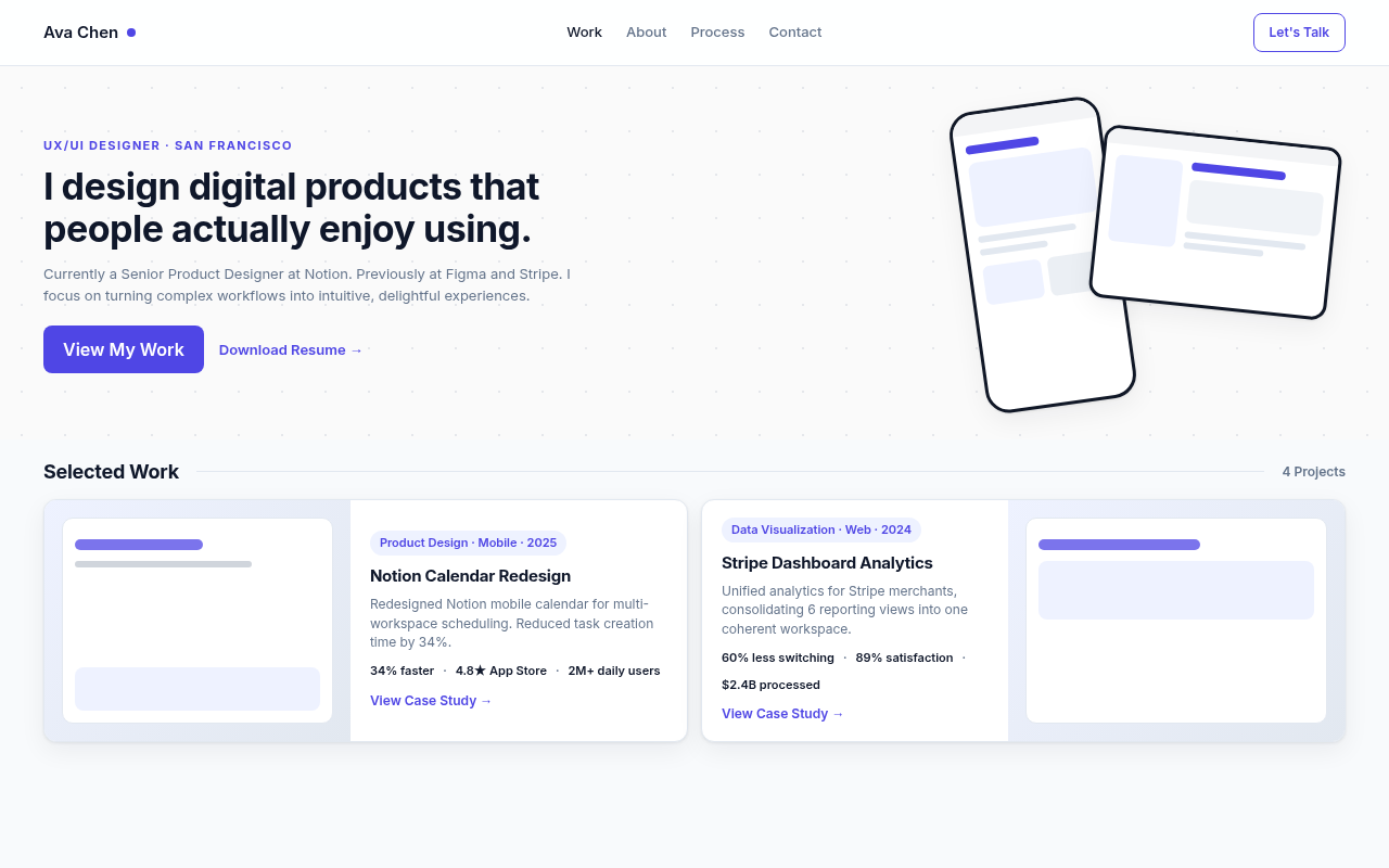 UX/UI designer portfolio generated by ChatGPT