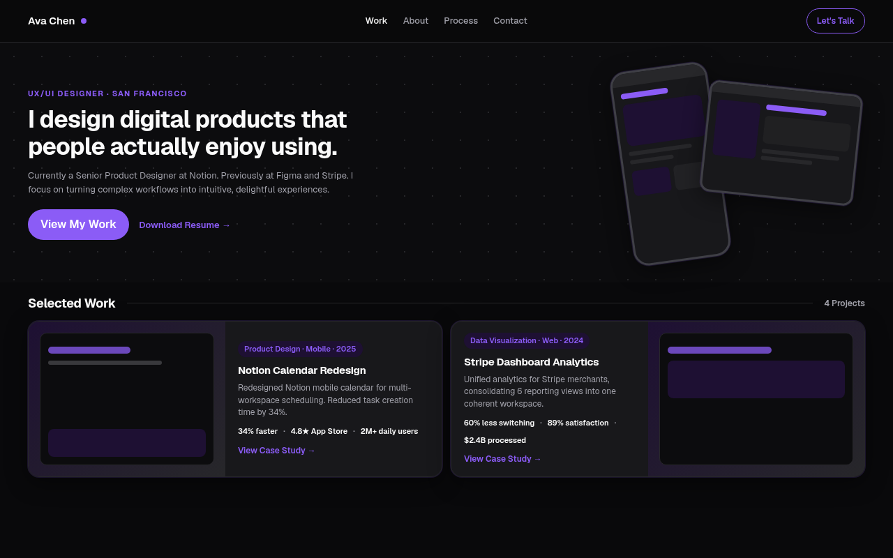 UX/UI designer portfolio generated by v0