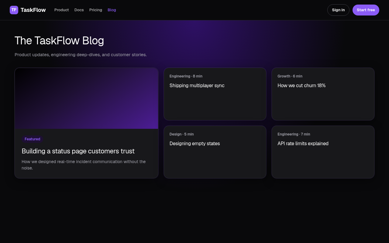 saas blog content hub generated by v0