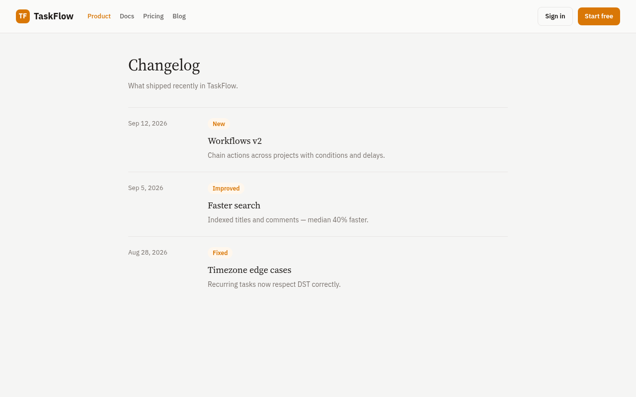 saas changelog page generated by Claude