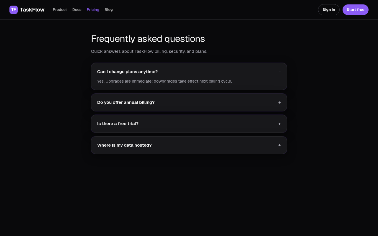 saas faq page generated by v0