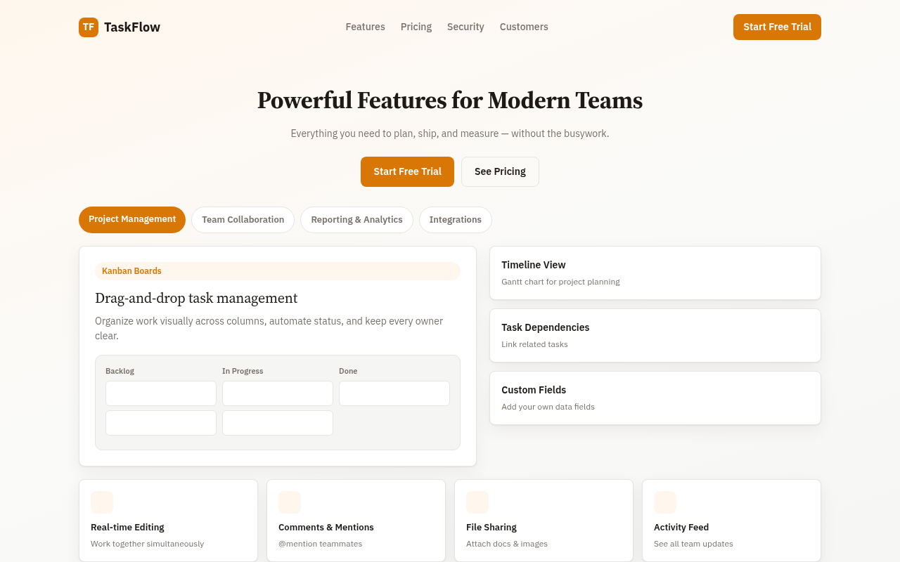 saas features page generated by Claude