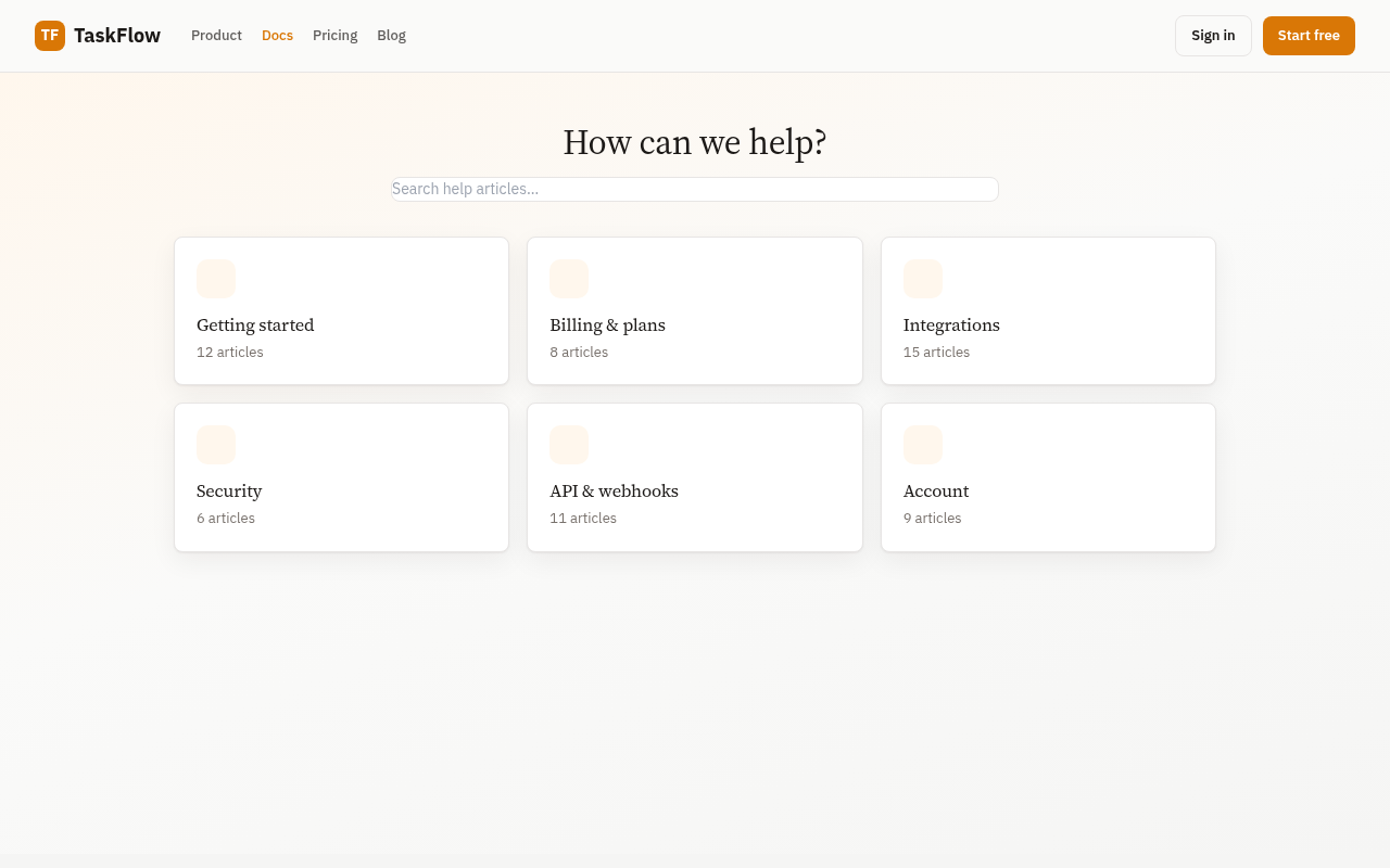saas help center page generated by Claude