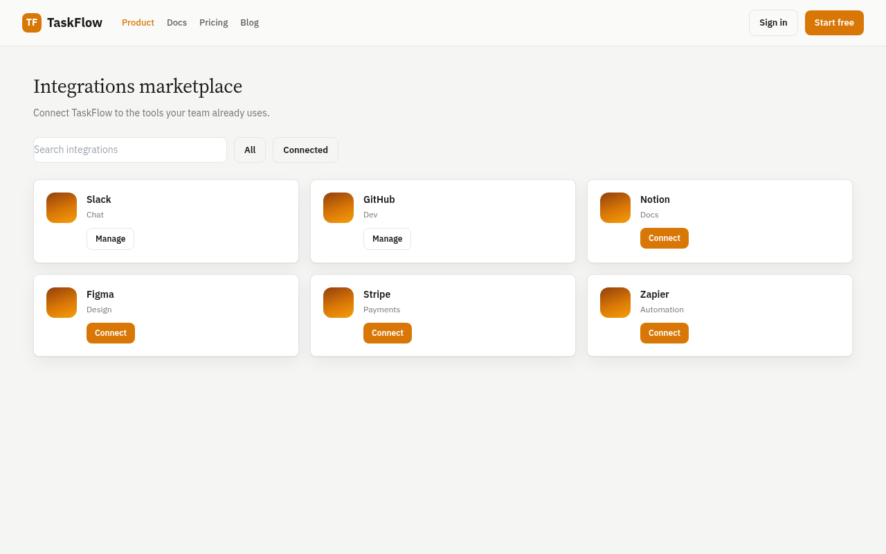 saas integrations marketplace generated by Claude