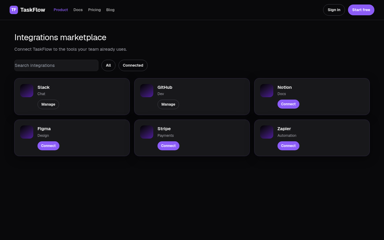 saas integrations marketplace generated by v0