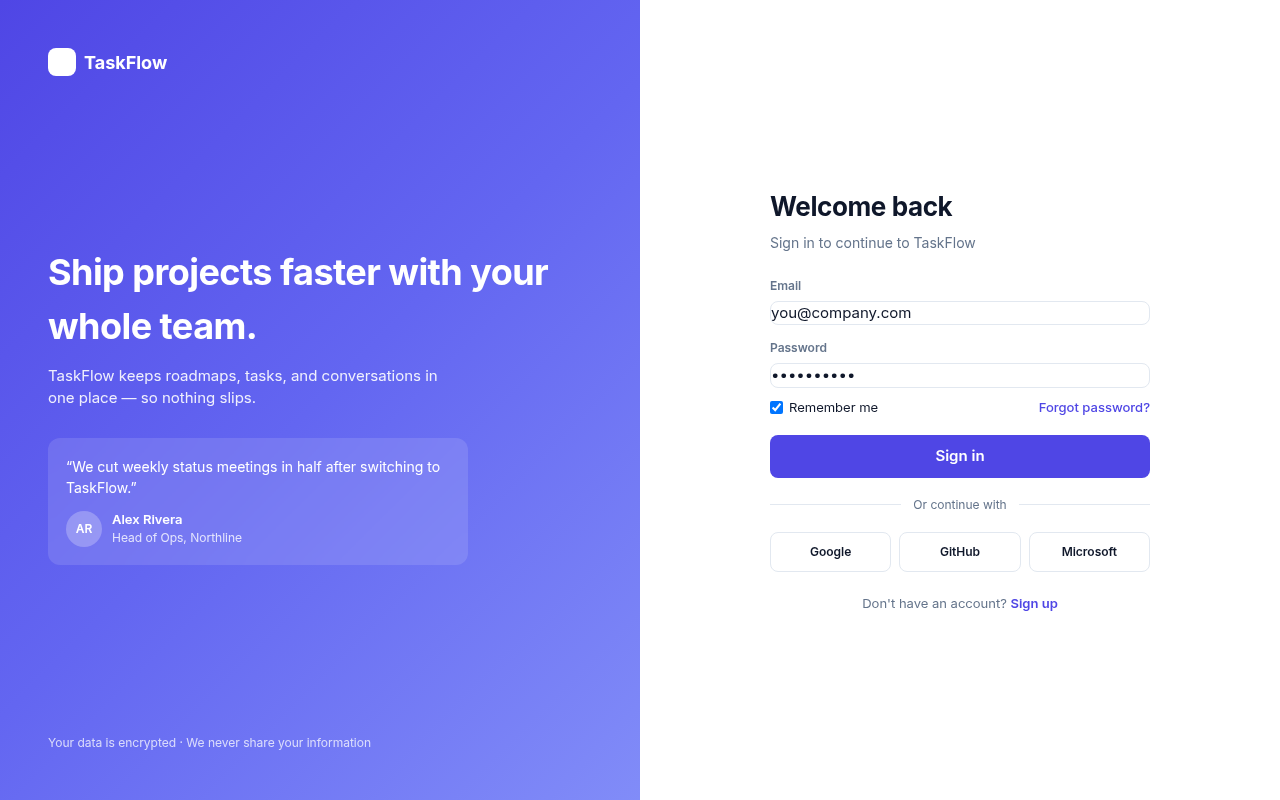 saas login signup pages generated by ChatGPT