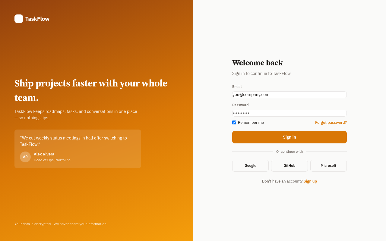 saas login signup pages generated by Claude