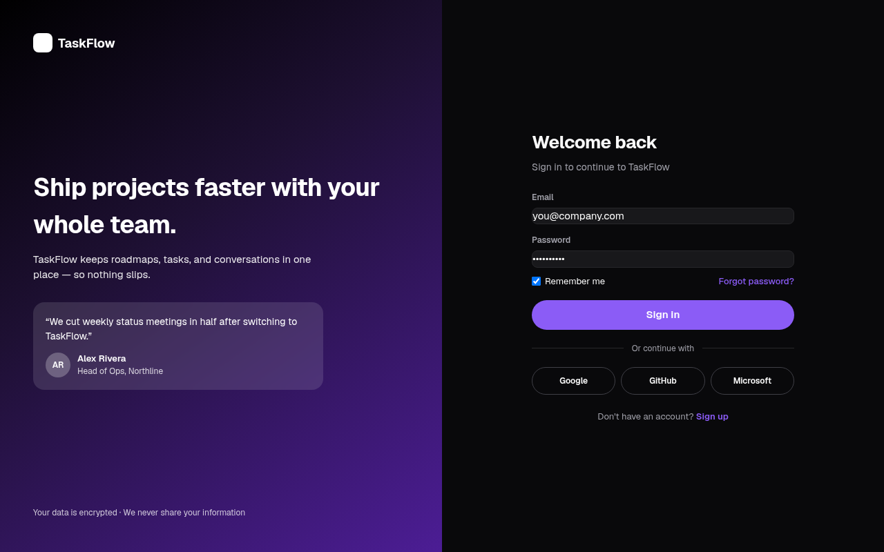 saas login signup pages generated by v0