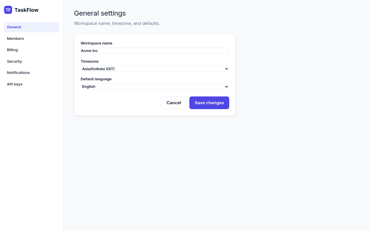 saas settings page generated by ChatGPT