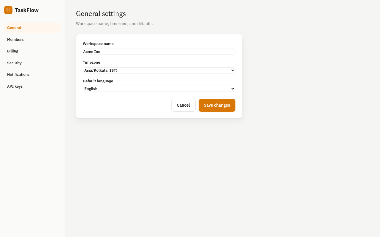 saas settings page generated by Claude