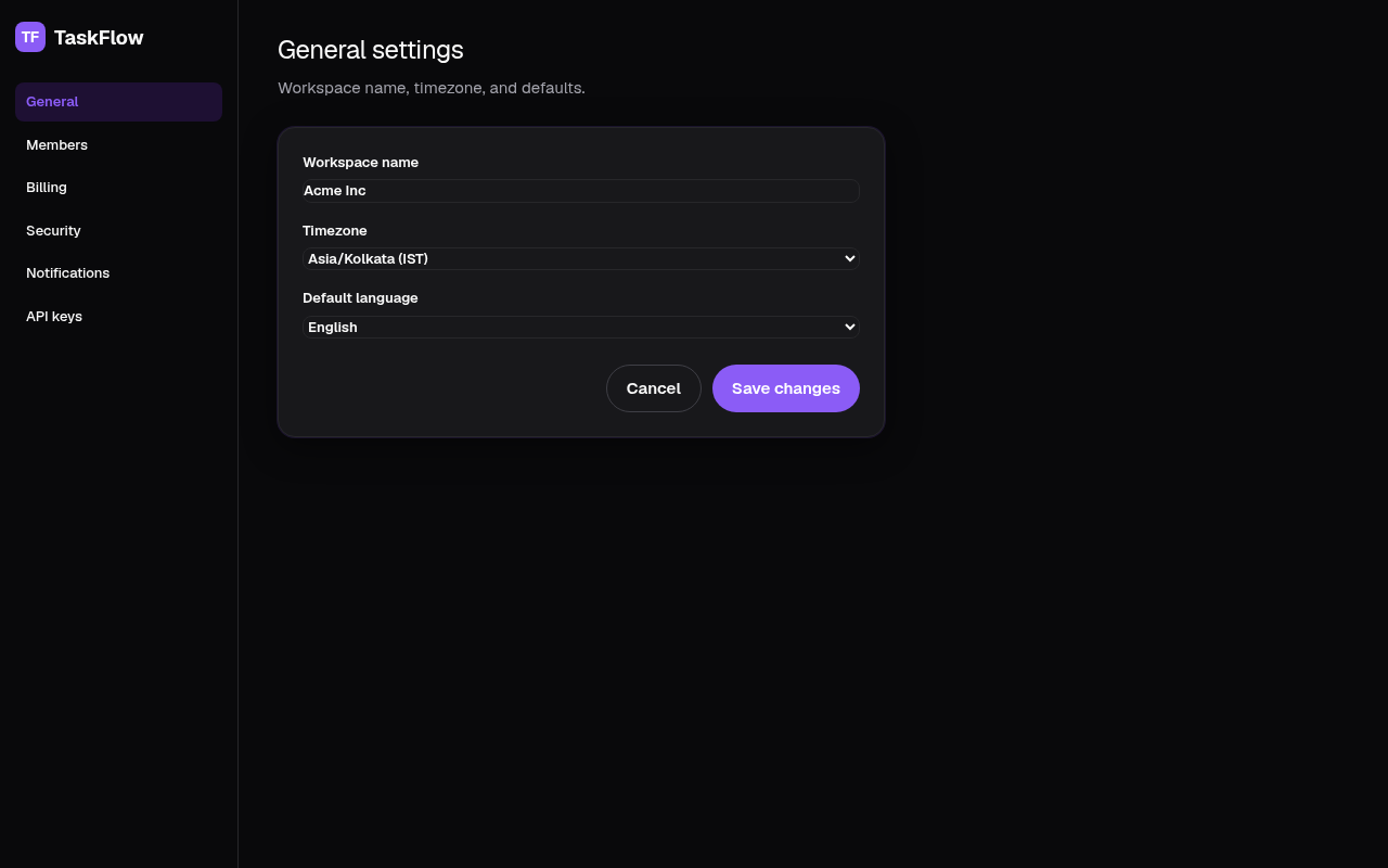 saas settings page generated by v0