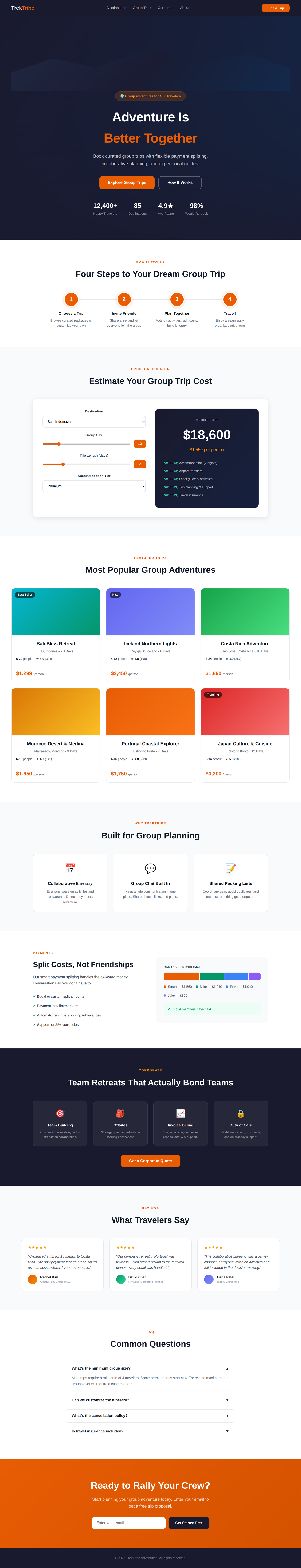 group travel booking page generated by Claude