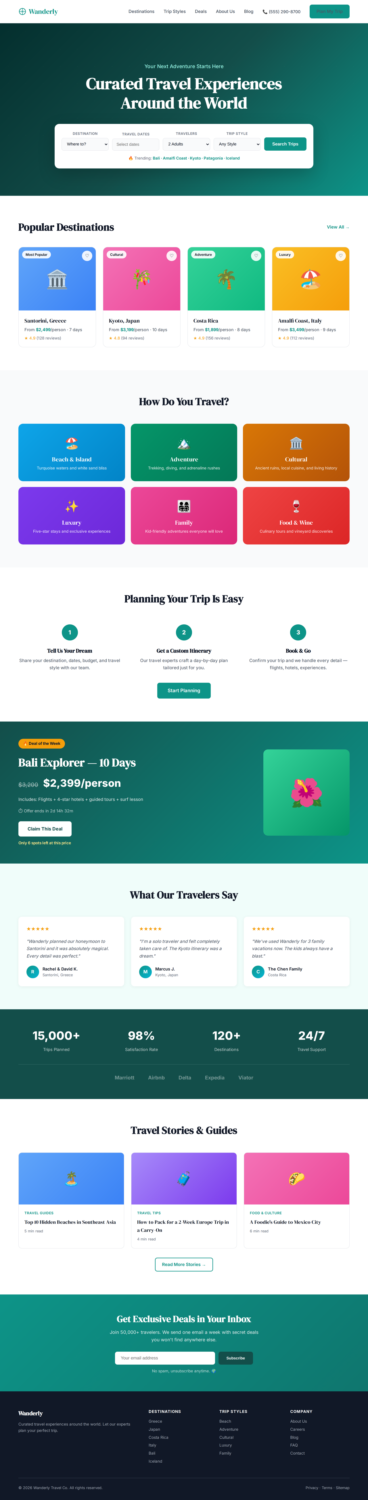 travel agency homepage generated by Claude