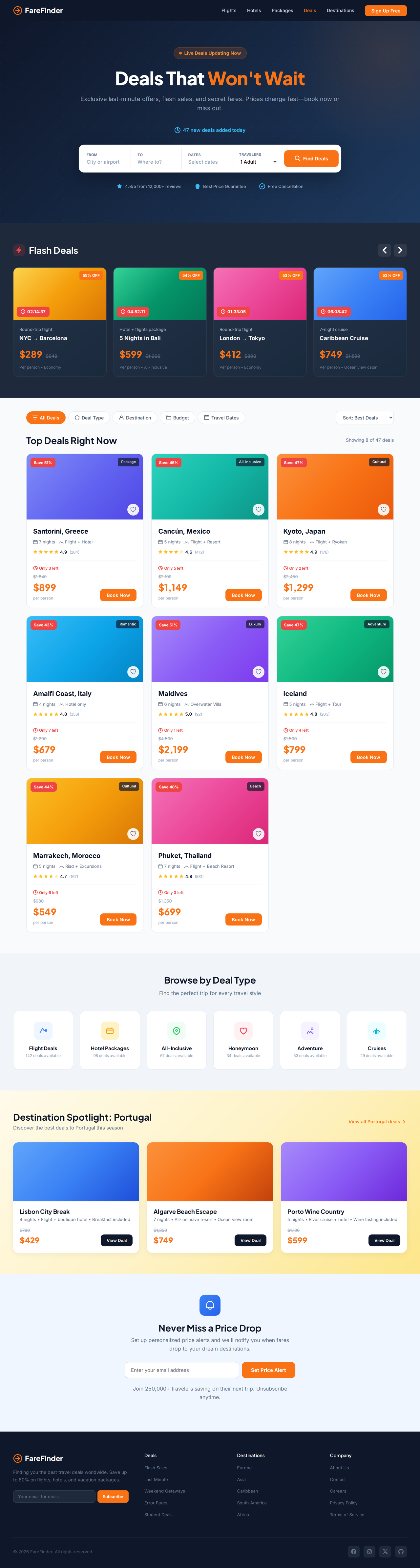 travel deals page generated by Claude
